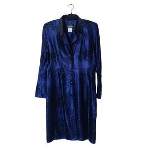Vtg Positive Attitude Satin Velvet Burnout Floral Blazer Dress 10 Navy Blue